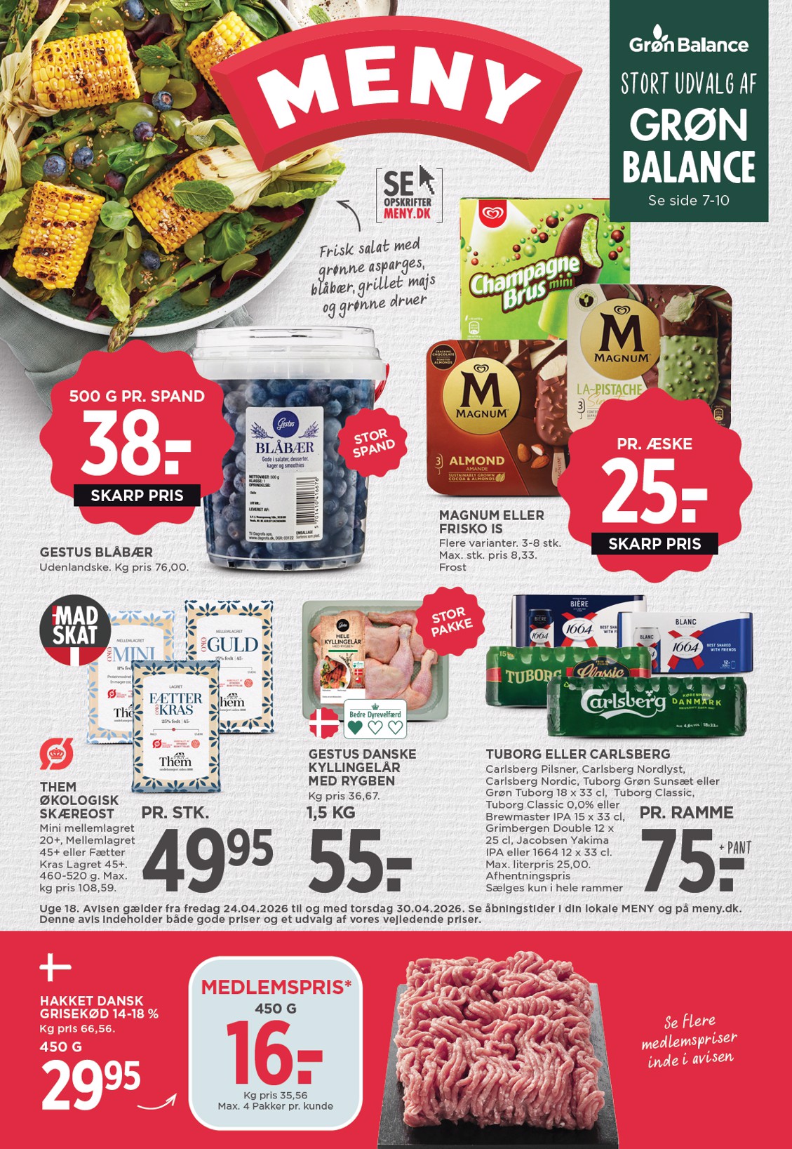 Meny flyer til næste uge fra fredag 24.04.2026 til torsdag 30.04.2026