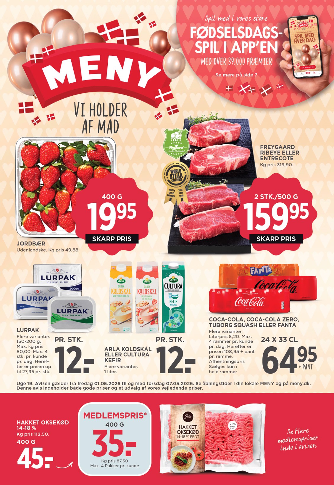 Meny flyer til næste uge fra fredag 01.05.2026 til torsdag 07.05.2026