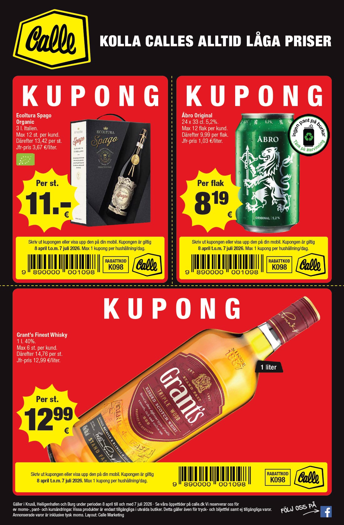 Calle - Svenske kupontilbud tilbudsavis gyldig fra 08.04.2026 til 07.07.2026