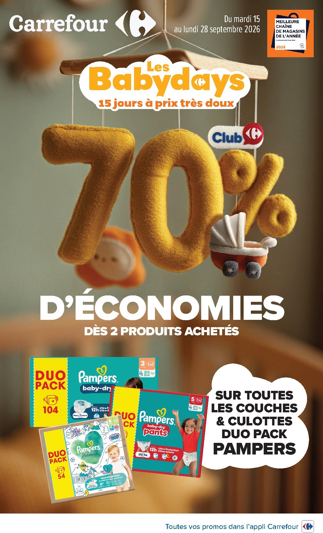 Flyer Carrefour - Les Babydays pour la semaine prochaine du du mardi 15/09/2026 au du lundi 28/09/2026