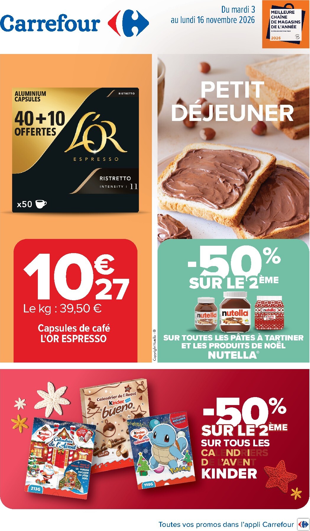 Flyer Carrefour - Petit Déjeuner pour la semaine prochaine du du mardi 03/11/2026 au du lundi 16/11/2026