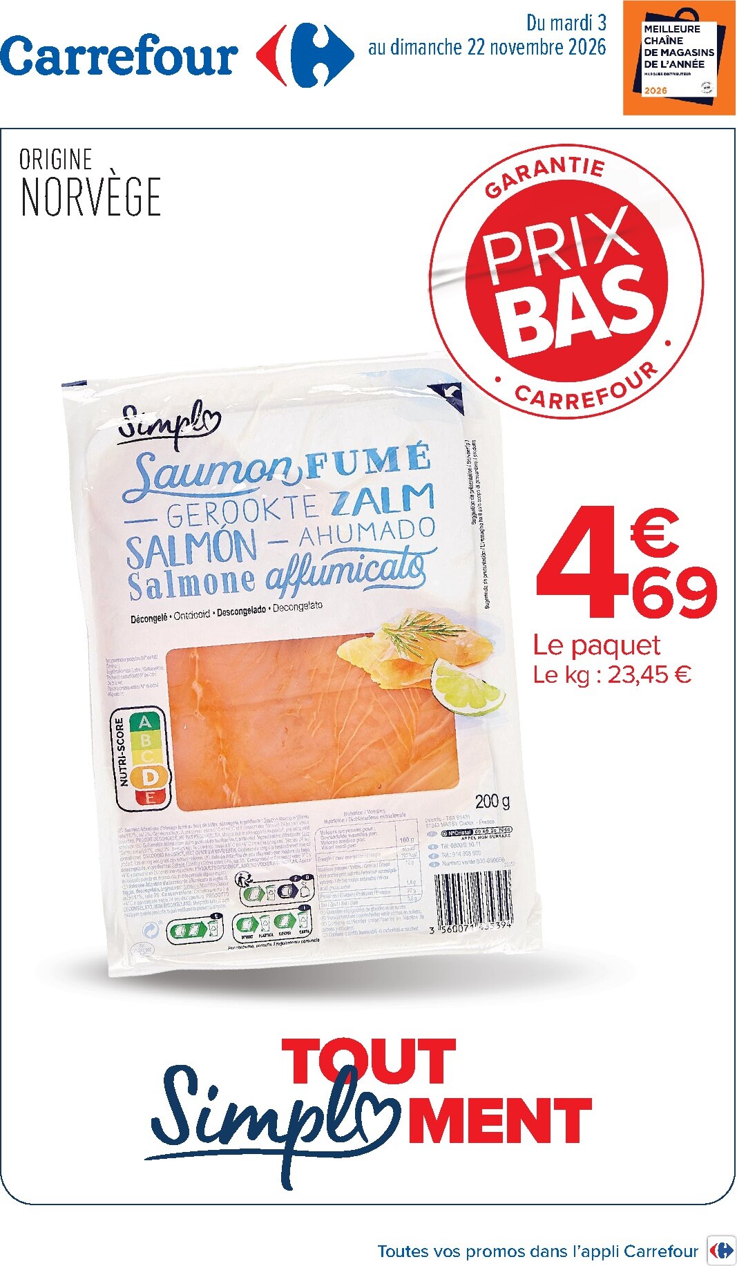 Flyer Carrefour - Tout Simplement pour la semaine prochaine du du mardi 03/11/2026 au du dimanche 22/11/2026