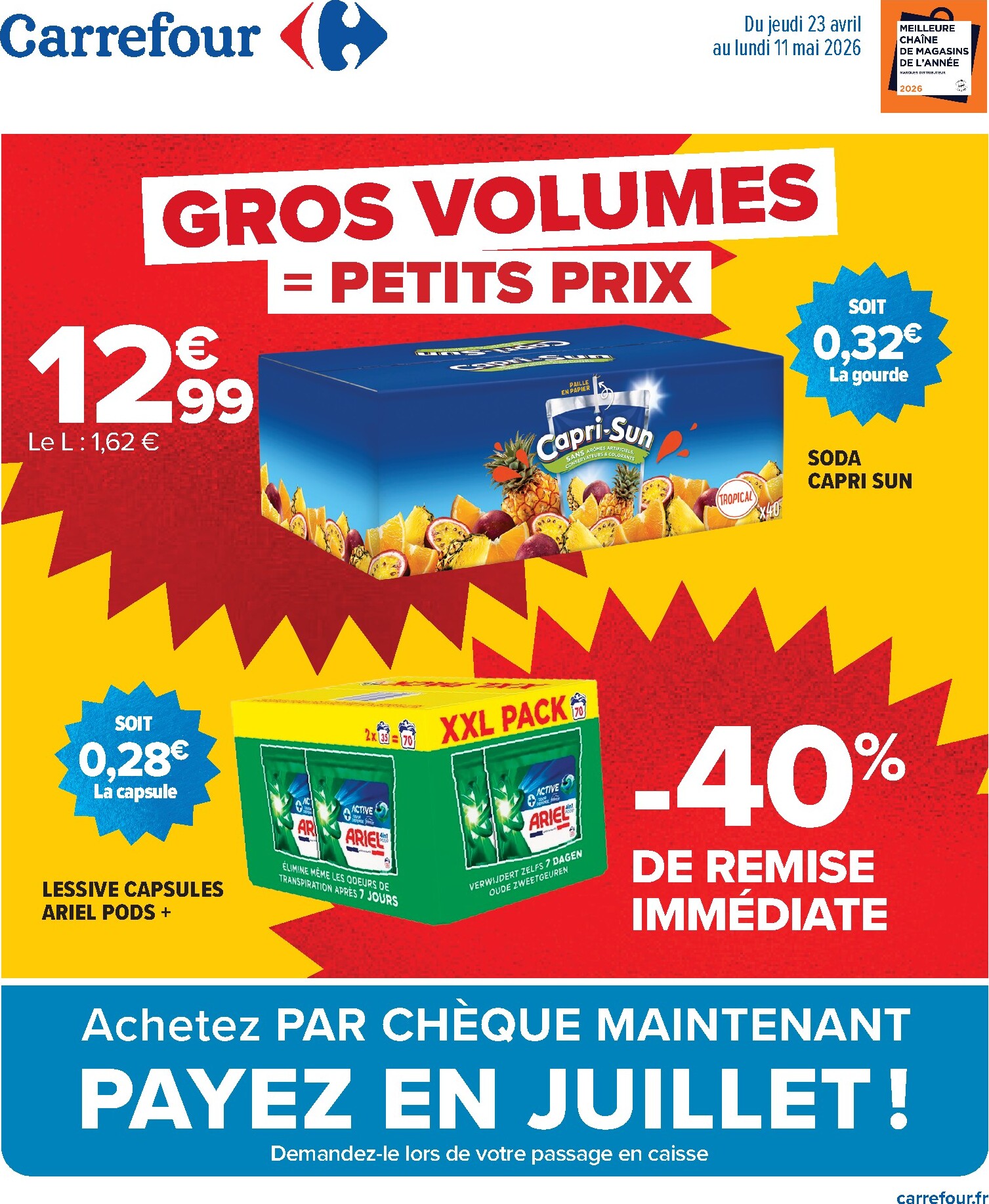 Flyer Carrefour - Gros Volumes pour la semaine prochaine du de jeudi 23/04/2026 au du lundi 11/05/2026