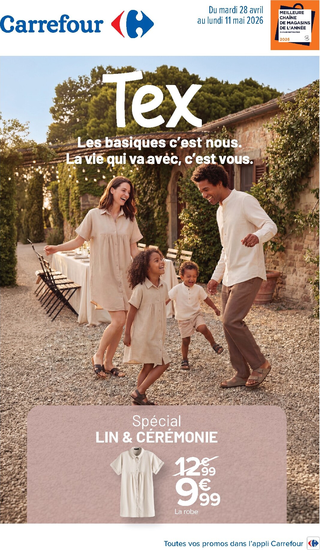 Flyer Carrefour - Spécial Lin & Cérémonie pour la semaine prochaine du du mardi 28/04/2026 au du lundi 11/05/2026
