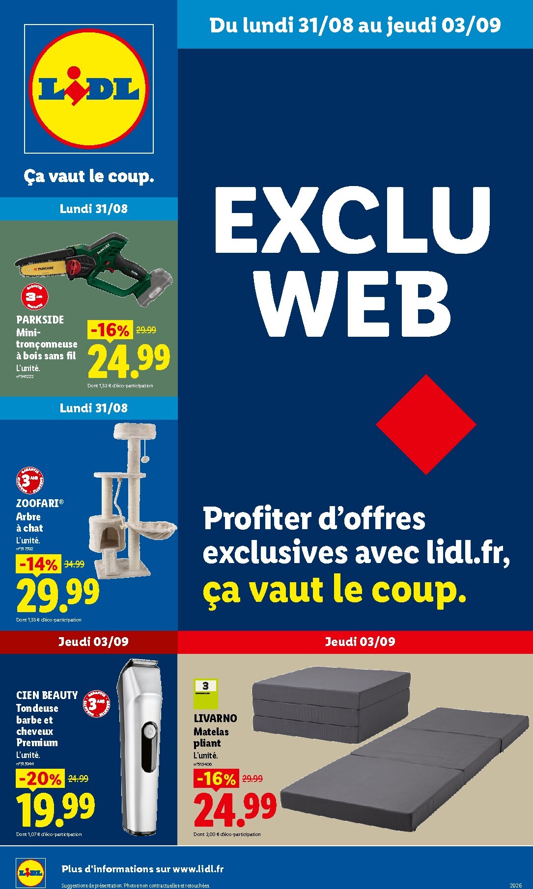 Current Lidl - Exclu Web leaflet valid from du lundi 31/08/2026 to de jeudi 03/09/2026