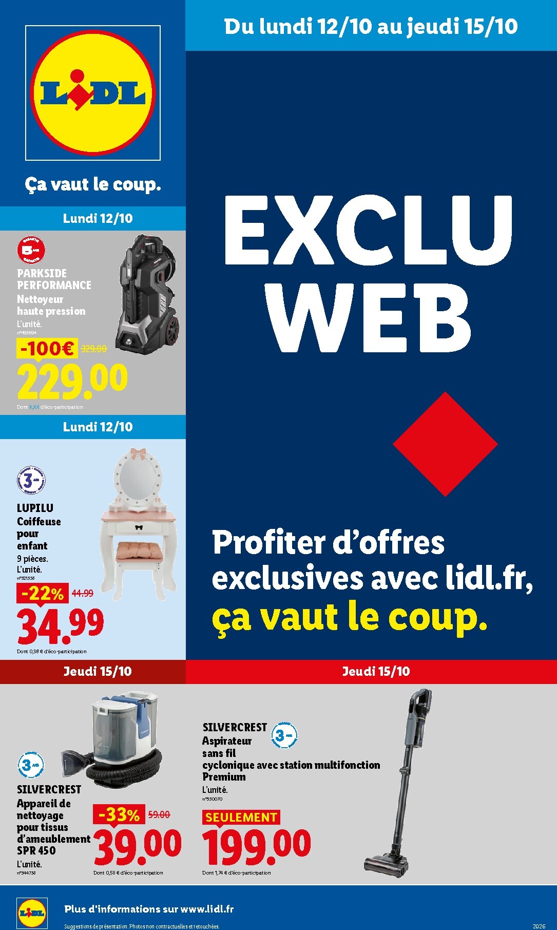 Current Lidl - Les Exclus Web de la semaine leaflet valid from du lundi 12/10/2026 to de jeudi 15/10/2026
