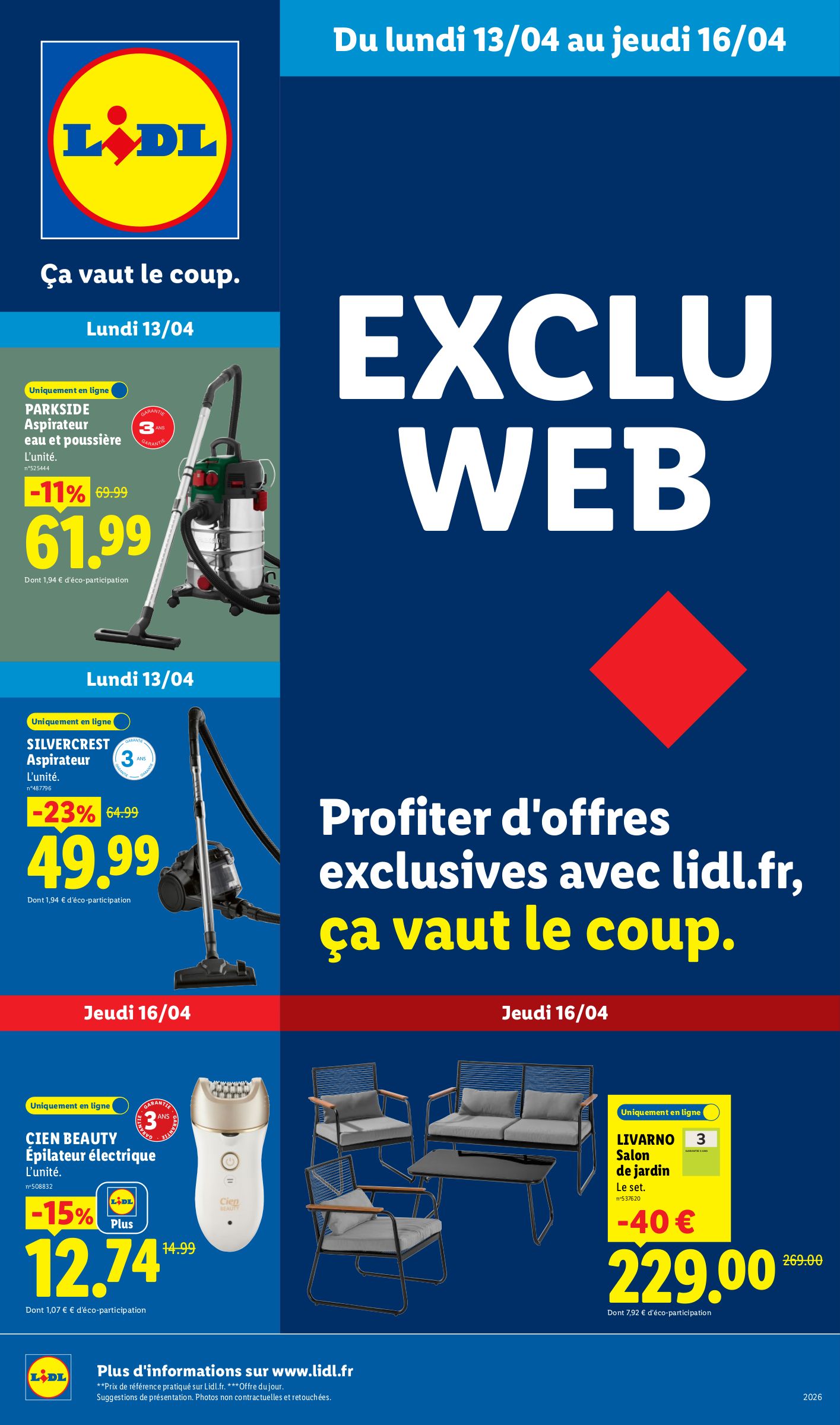 Current Lidl - Exclus Web leaflet valid from du lundi 13/04/2026 to de jeudi 16/04/2026