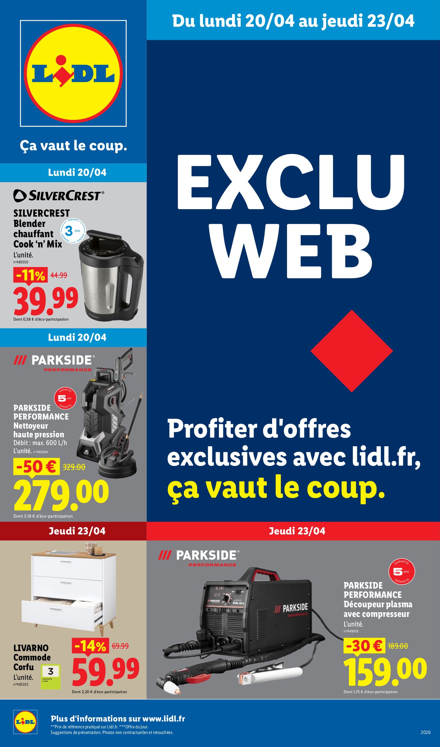 Current Lidl - Exclu Web leaflet valid from du lundi 20/04/2026 to de jeudi 23/04/2026