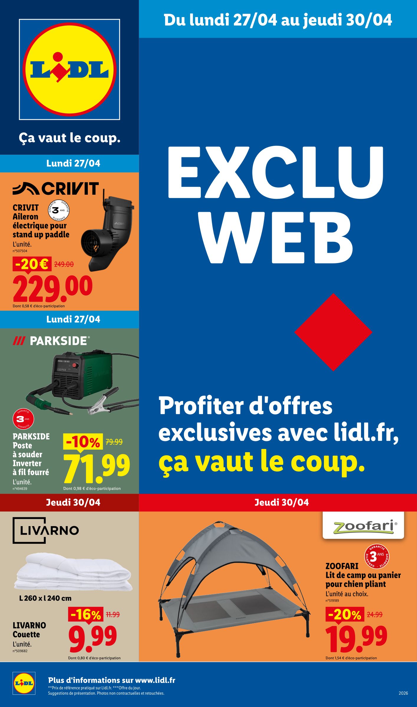 Current Lidl - Les Exclu Web de la semaine leaflet valid from du lundi 27/04/2026 to de jeudi 30/04/2026