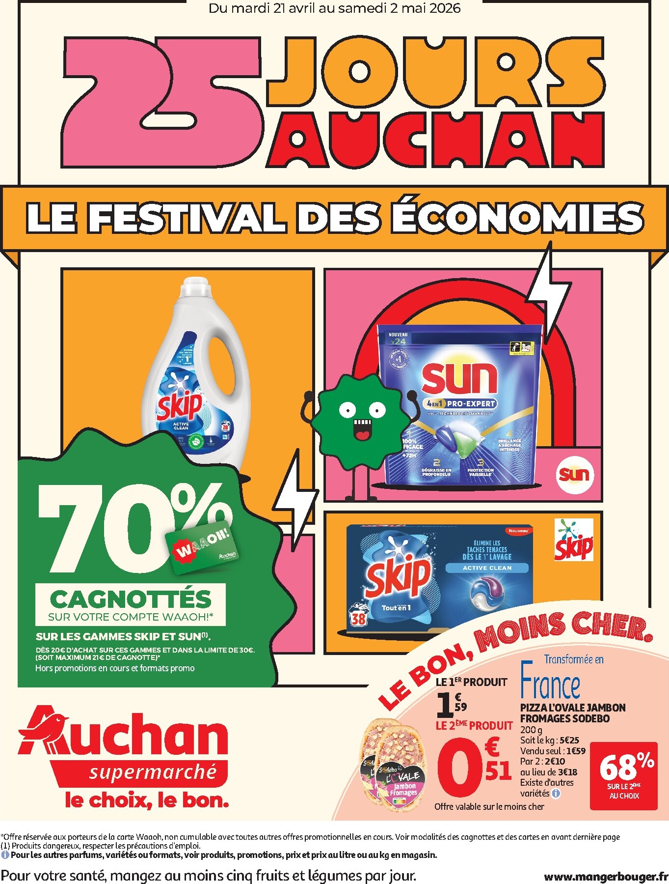 Flyer Auchan Supermarché - 25 jours pour la semaine prochaine du du mardi 21/04/2026 au du samedi 02/05/2026