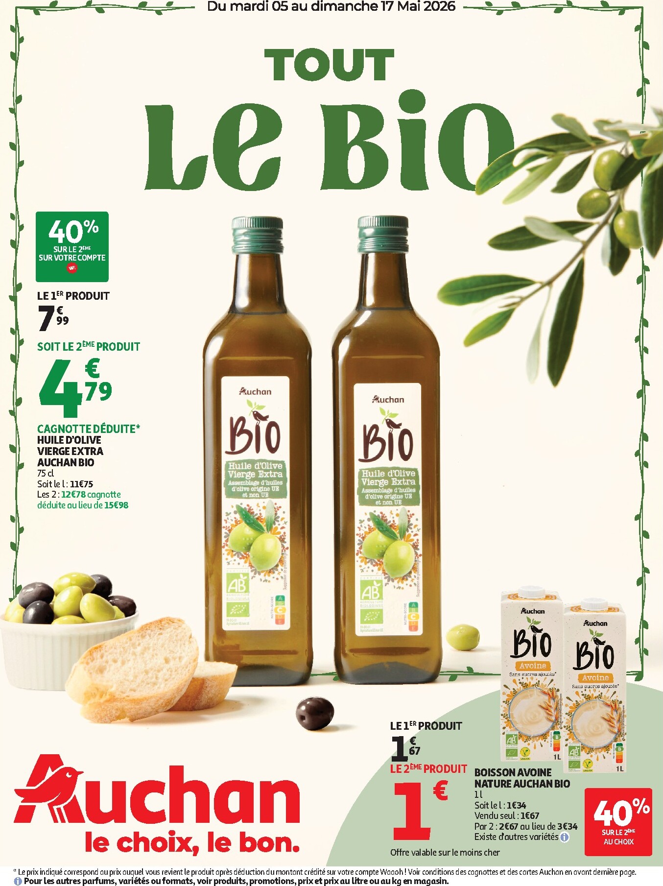 Flyer Auchan - Sélection bio pour la semaine prochaine du du mardi 05/05/2026 au du dimanche 17/05/2026