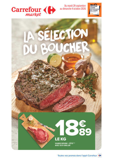 Flyer Carrefour Market - La Sélection du Boucher pour la semaine prochaine du du mardi 29/09/2026 au du dimanche 04/10/2026