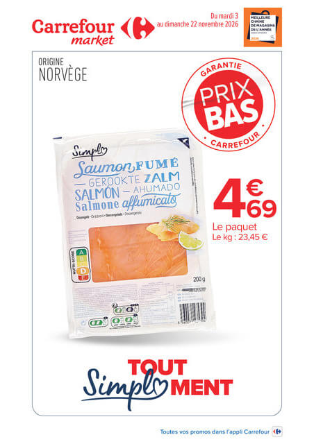 Flyer Carrefour Market - Premier Prix Simpl pour la semaine prochaine du du mardi 03/11/2026 au du dimanche 22/11/2026