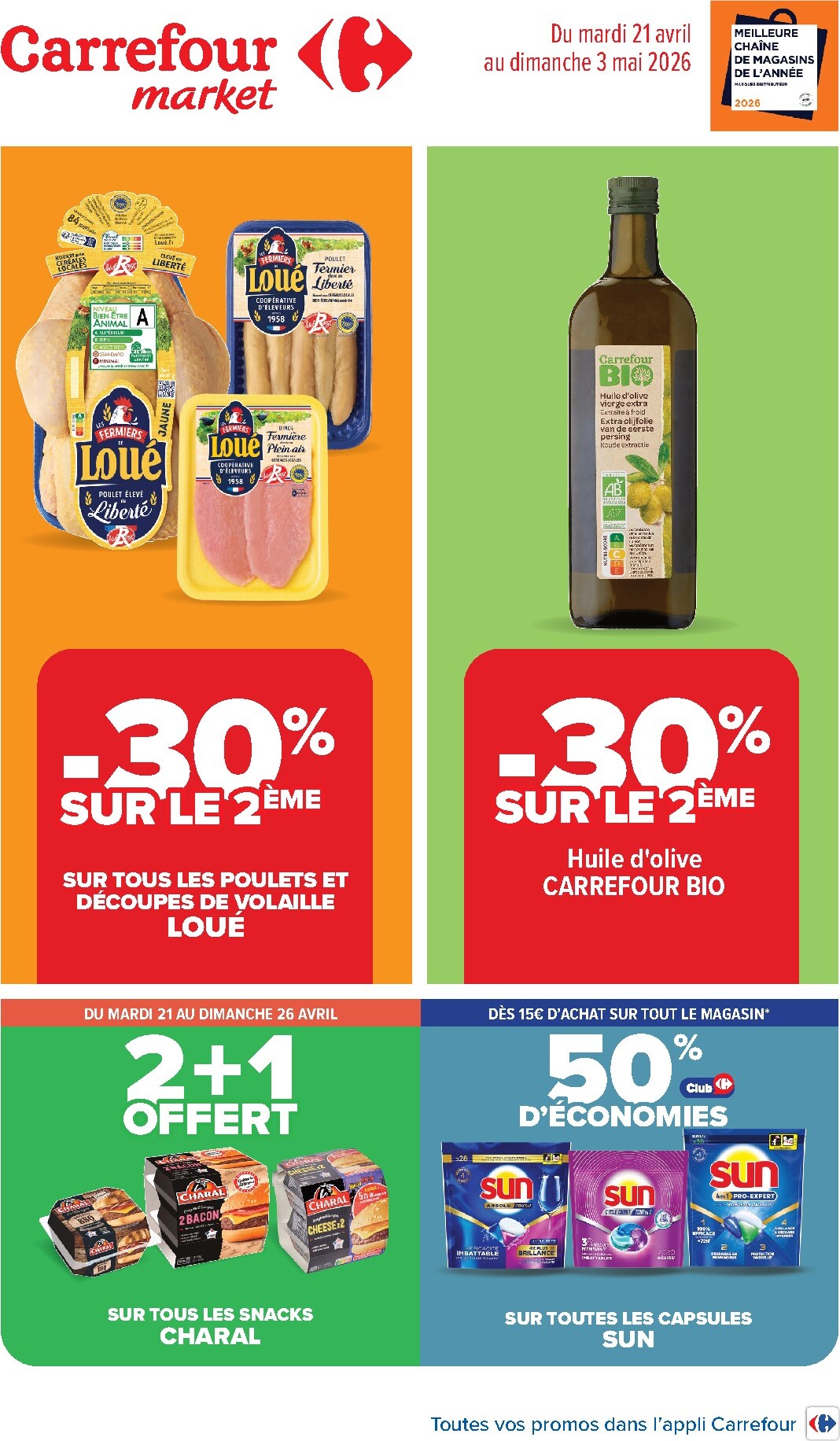 Flyer Carrefour Market pour la semaine prochaine du du mardi 21/04/2026 au du dimanche 03/05/2026