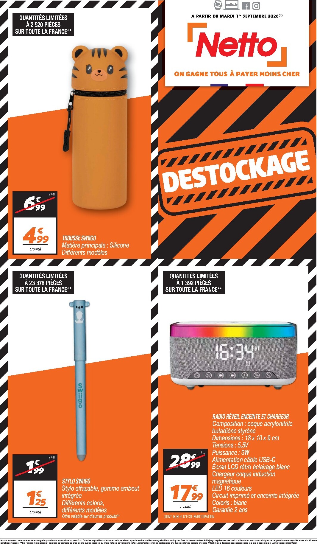 Flyer Netto - DESTOCKAGE SEPTEMBRE pour la semaine prochaine du du mardi 01/09/2026 au du mercredi 30/09/2026