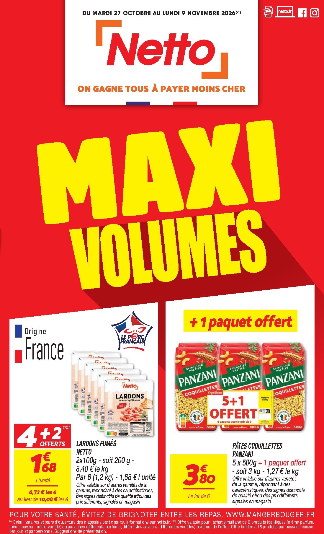 Flyer Netto - Maxi Volumes pour la semaine prochaine du du mardi 27/10/2026 au du lundi 09/11/2026