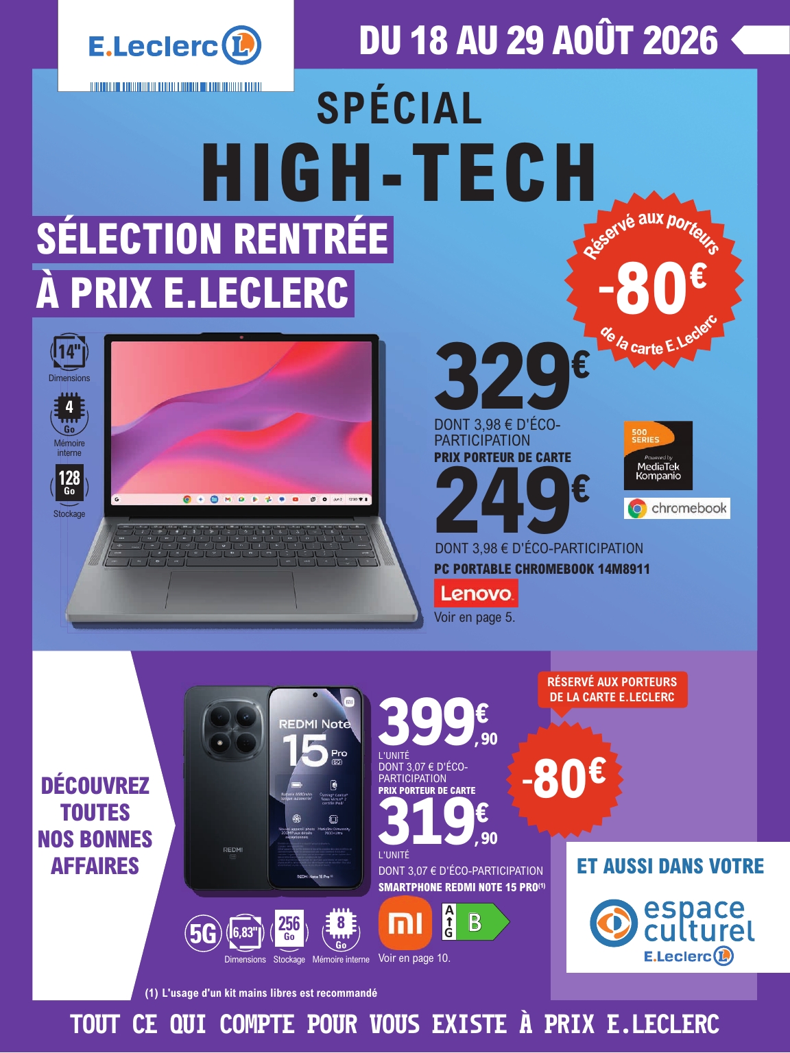 Flyer E.Leclerc - Bien équipés pour l'école pour la semaine prochaine du du mardi 18/08/2026 au du samedi 29/08/2026