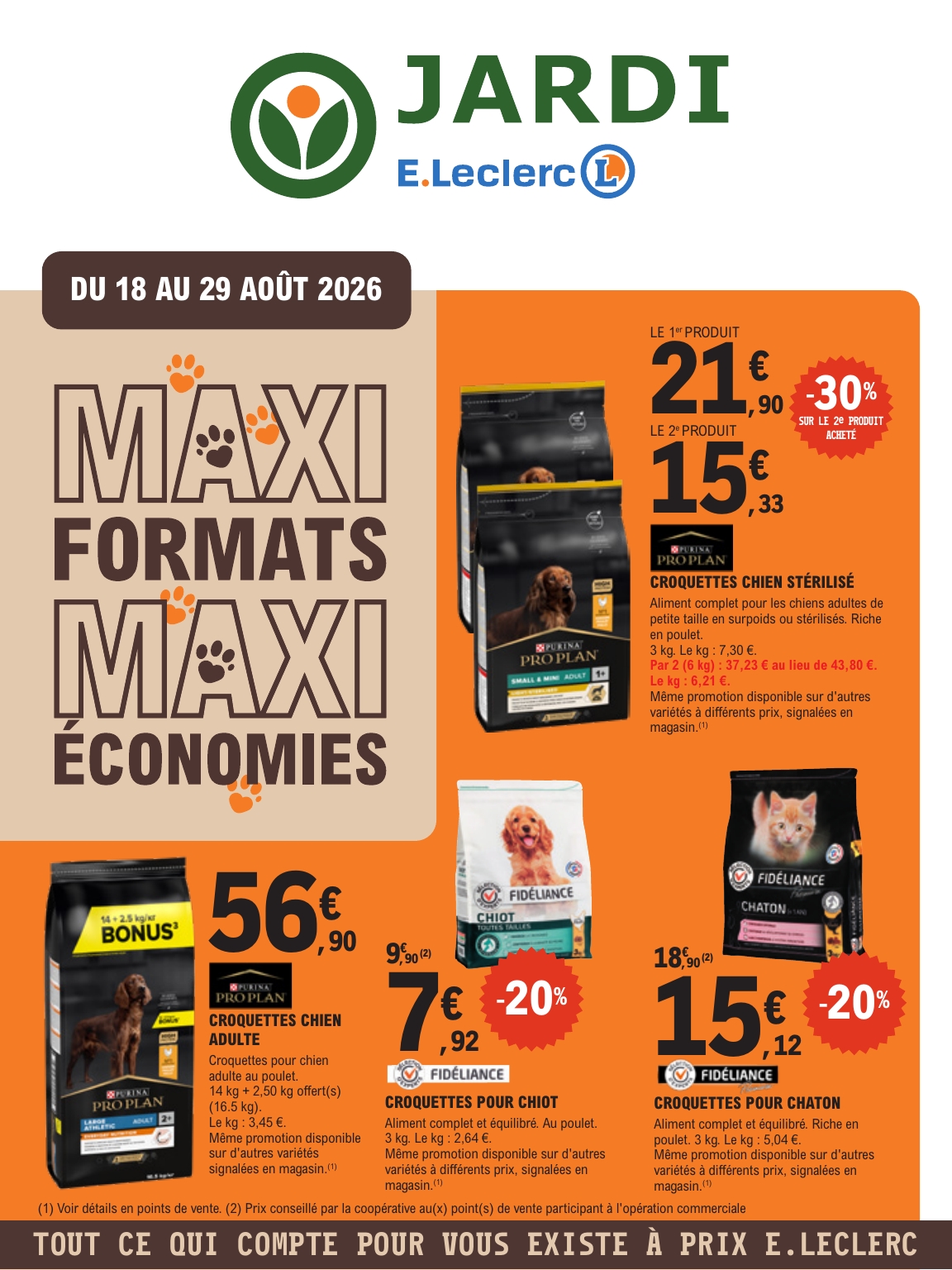 Flyer E.Leclerc - Maxi formats, mini prix pour la semaine prochaine du du mardi 18/08/2026 au du samedi 29/08/2026