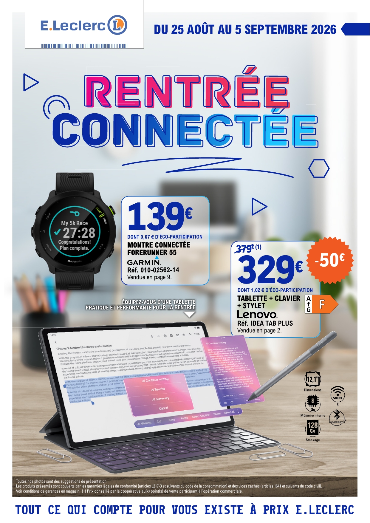 Flyer E.Leclerc - Rentrée connectée pour la semaine prochaine du du mardi 25/08/2026 au du samedi 05/09/2026