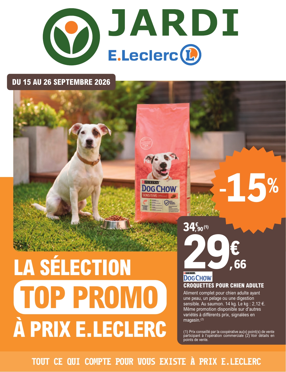 Flyer E.Leclerc - Les promos animalerie pour la semaine prochaine du du mardi 15/09/2026 au du samedi 26/09/2026