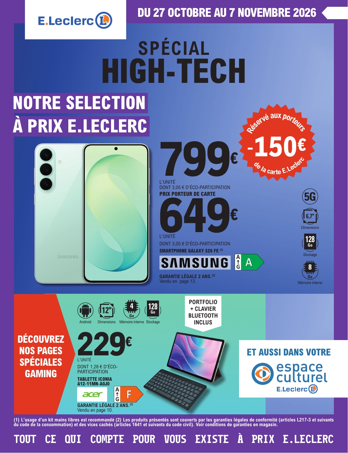 Flyer E.Leclerc - Spécial high-tech pour la semaine prochaine du du mardi 27/10/2026 au du samedi 07/11/2026