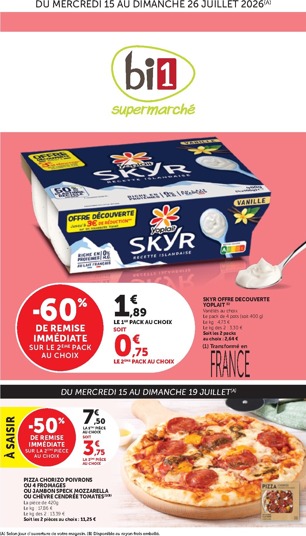 Current Bi1 leaflet valid from du mercredi 15/07/2026 to du dimanche 26/07/2026