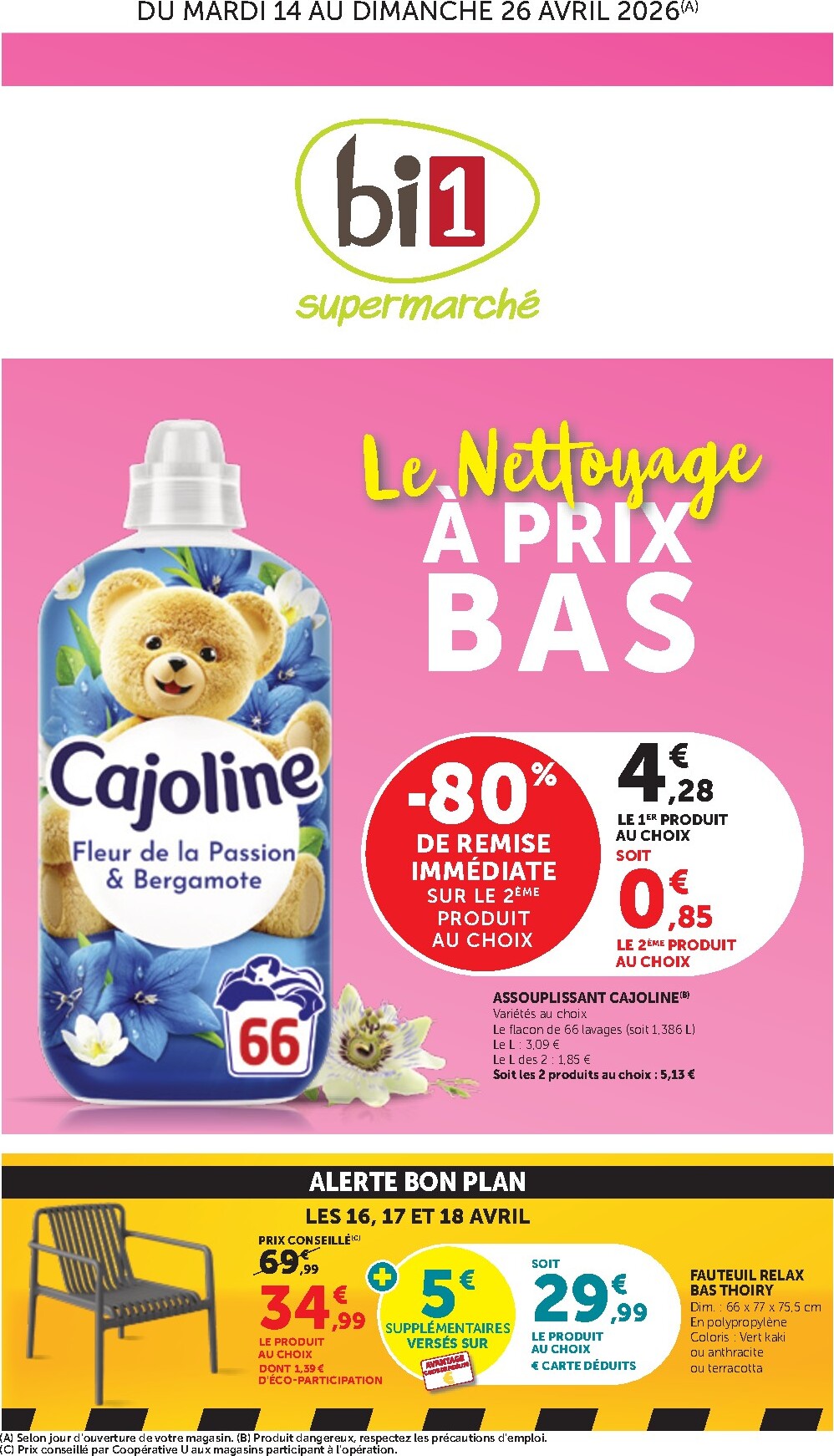 Current Bi1 - Supermarché leaflet valid from du mardi 14/04/2026 to du dimanche 26/04/2026