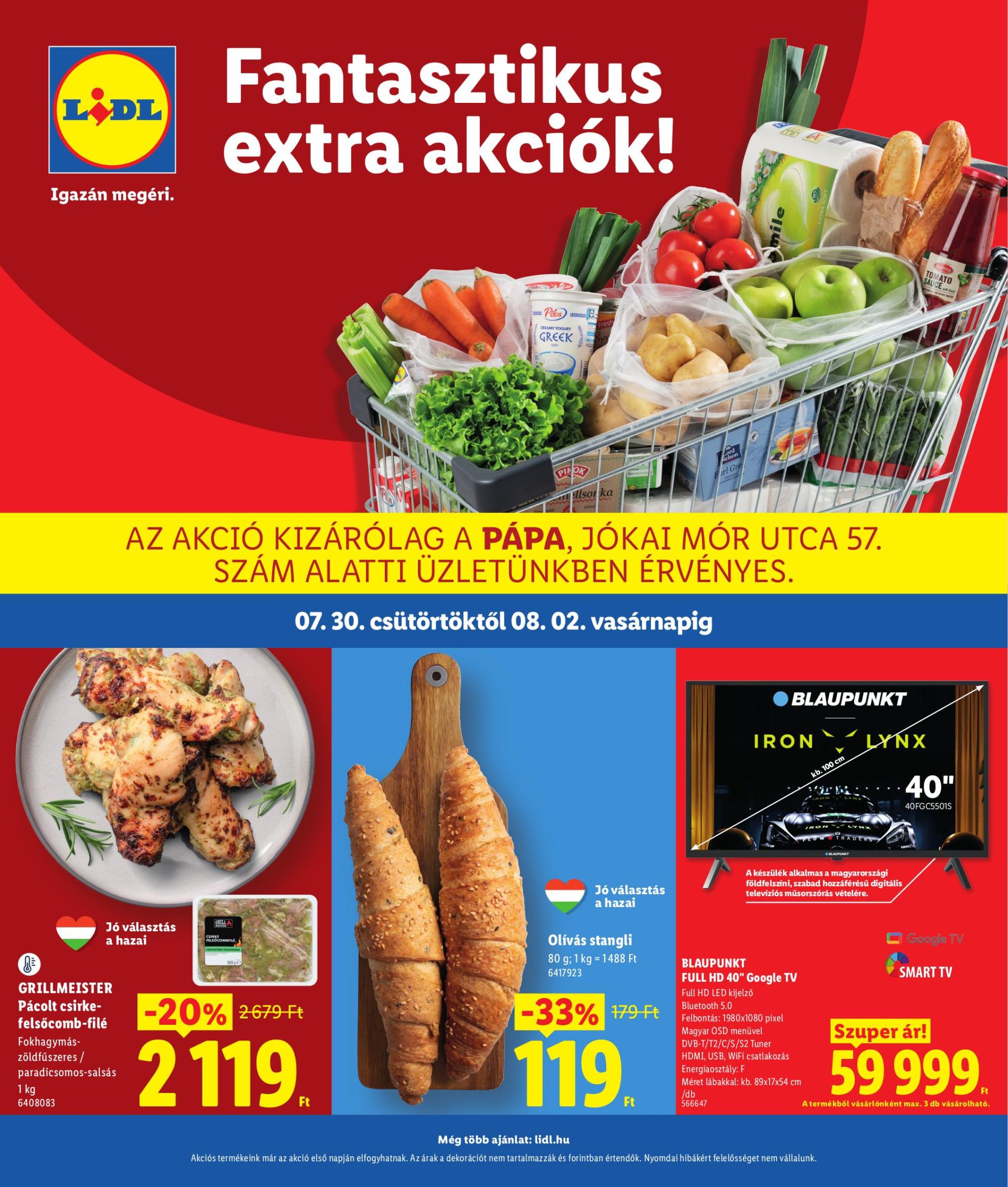 Lidl - Pápa hirdetmény a következő hétre csütörtöktől 2026.07.30.-tól vasárnaptól 2026.08.02.-ig