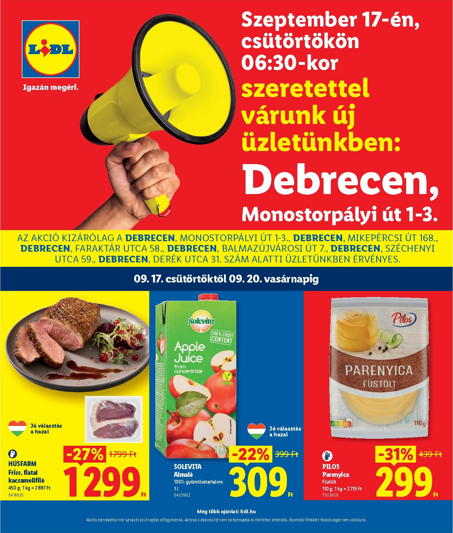 Lidl - Debrecen hirdetmény a következő hétre csütörtöktől 2026.09.17.-tól vasárnaptól 2026.09.20.-ig