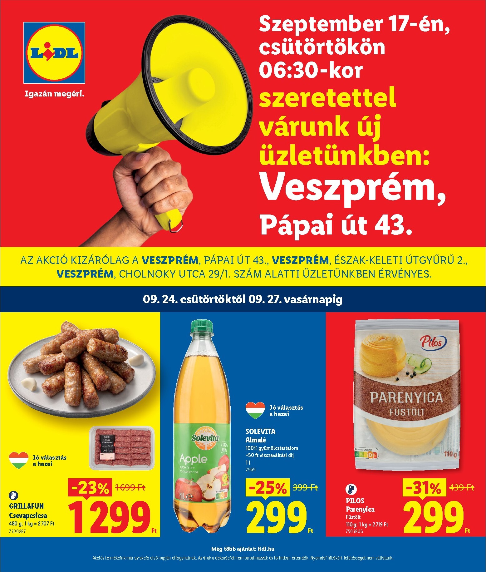 Lidl - Veszprém hirdetmény a következő hétre csütörtöktől 2026.09.24.-tól vasárnaptól 2026.09.27.-ig