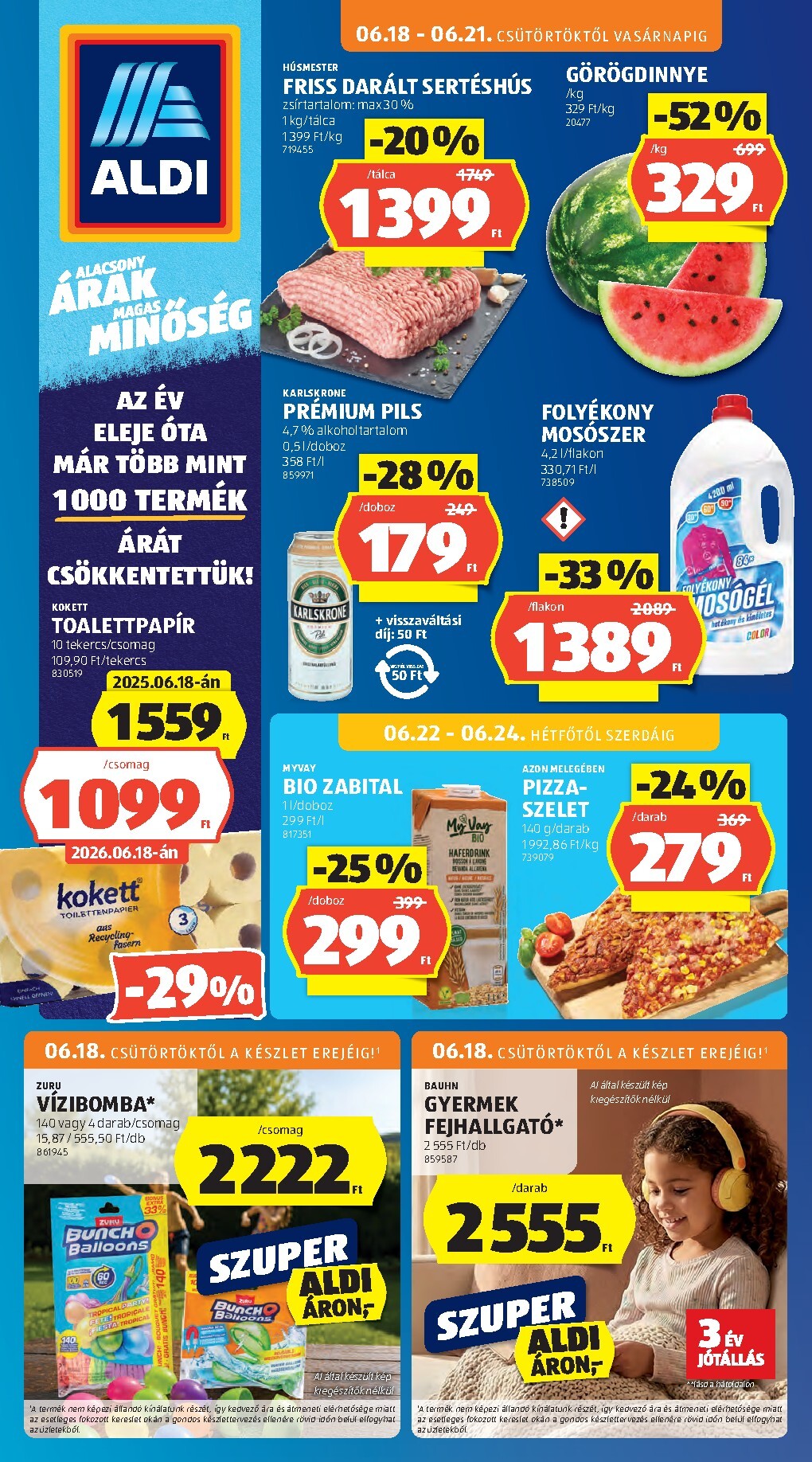 Aldi hirdetmény a következő hétre csütörtöktől 2026.06.18.-tól szerdától 2026.06.24.-ig