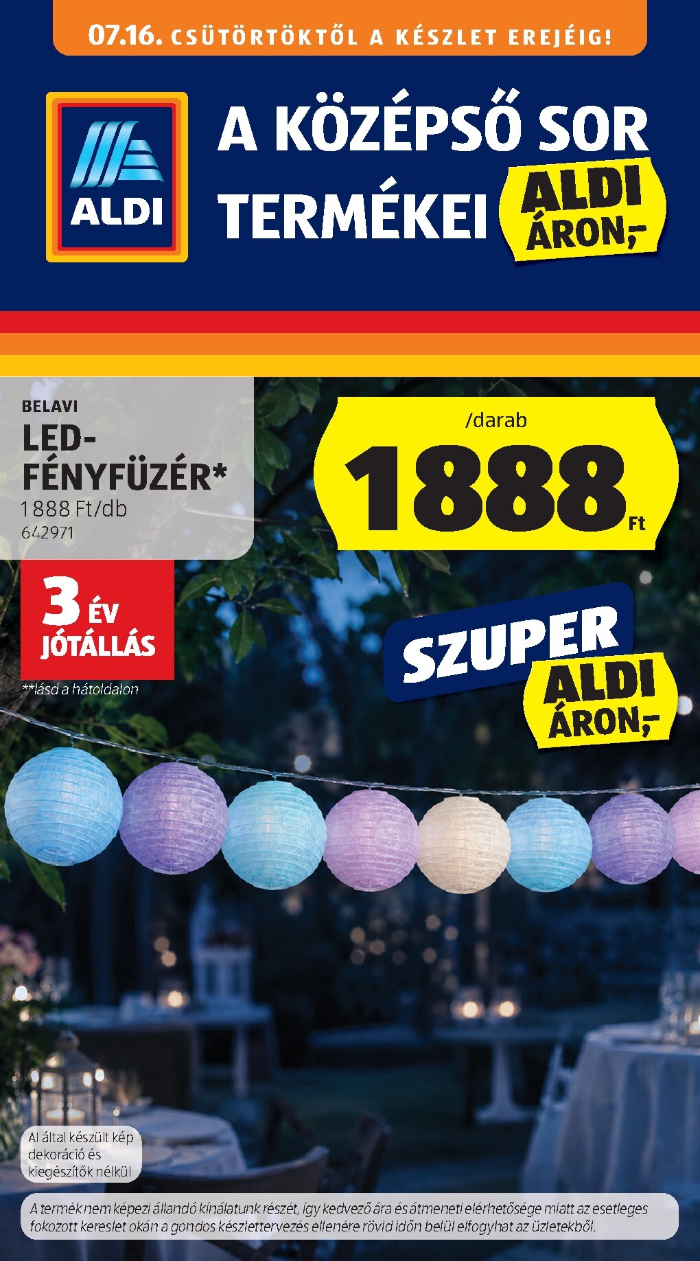 ALDI - Középső sor termékei hirdetmény a következő hétre csütörtöktől 2026.07.16.-tól szerdától 2026.07.22.-ig