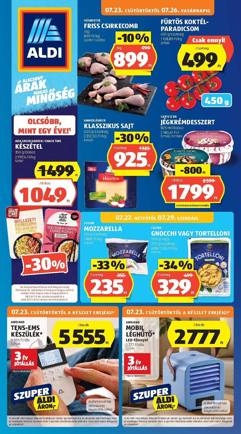 Aldi hirdetmény a következő hétre csütörtöktől 2026.07.23.-tól szerdától 2026.07.29.-ig