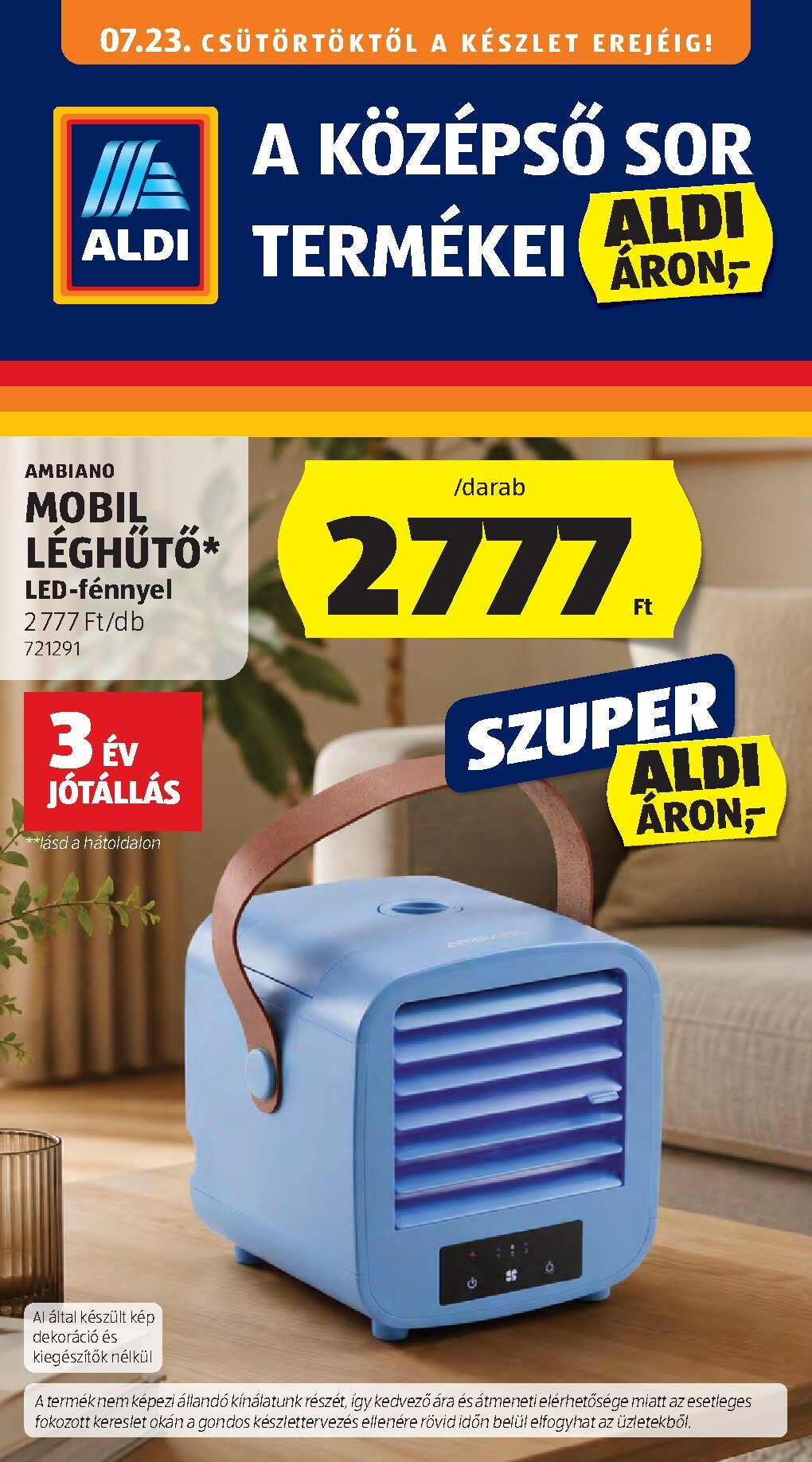 Aldi - Középső sor termékei hirdetmény a következő hétre csütörtöktől 2026.07.23.-tól szerdától 2026.07.29.-ig