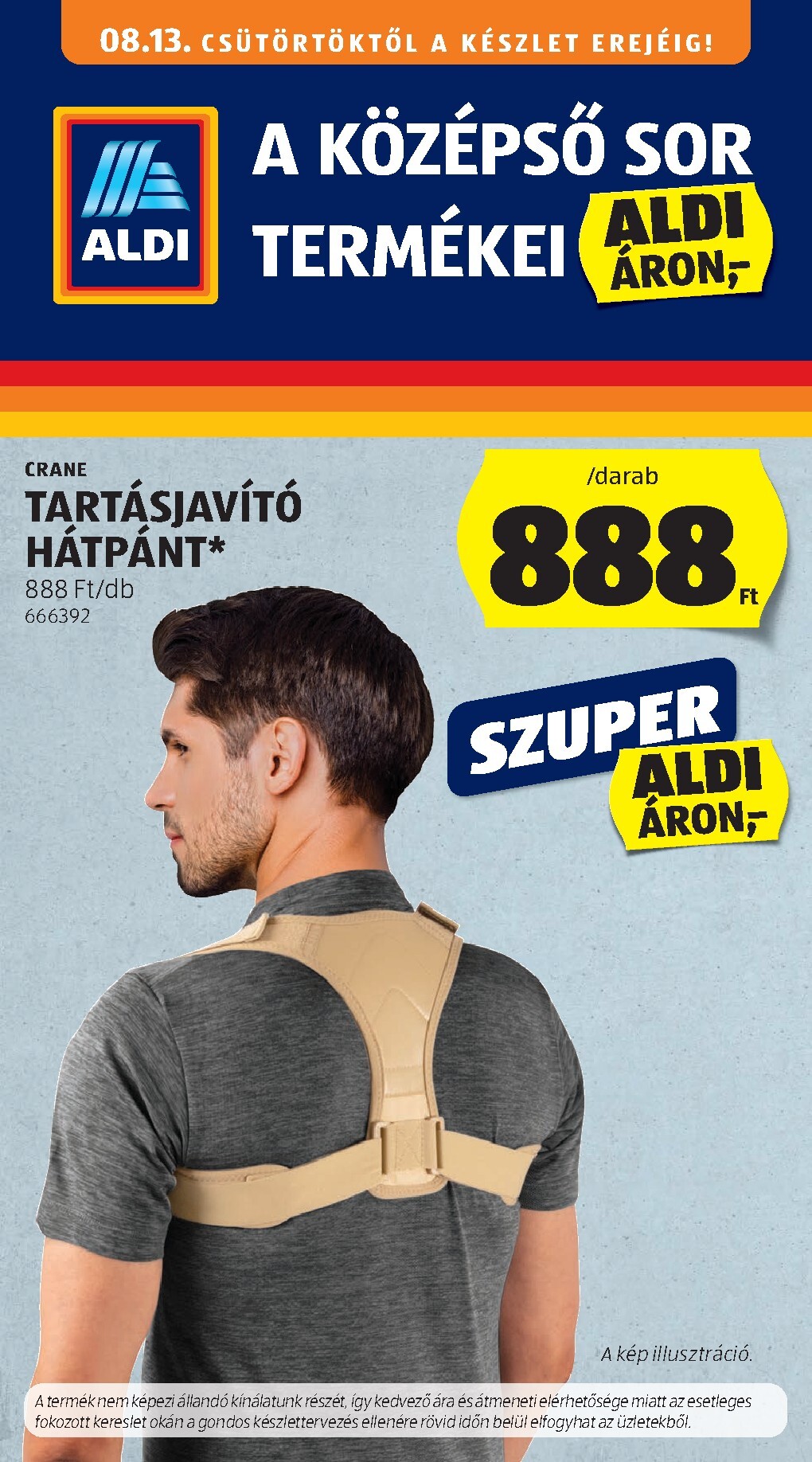 Aldi - Középső sor termékei hirdetmény a következő hétre csütörtöktől 2026.08.13.-tól szerdától 2026.08.19.-ig