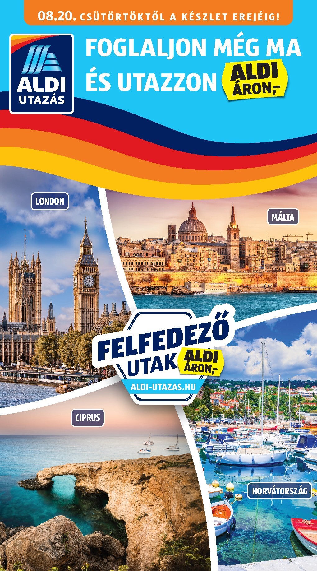 Aldi - Utazás katalógus hirdetmény a következő hétre csütörtöktől 2026.08.20.-tól hétfőtől 2026.08.31.-ig