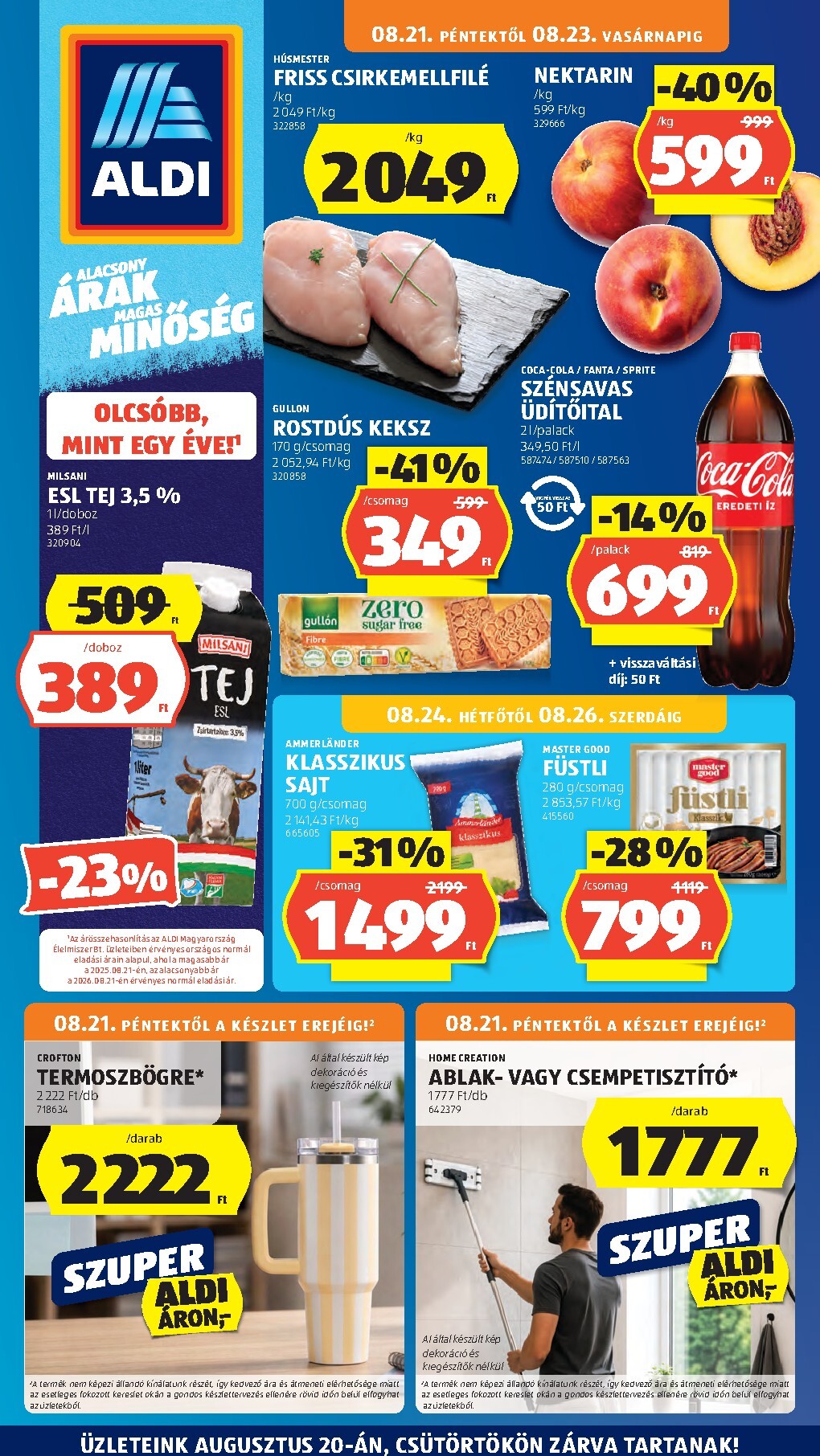 Aldi hirdetmény a következő hétre péntektől 2026.08.21.-tól szerdától 2026.08.26.-ig