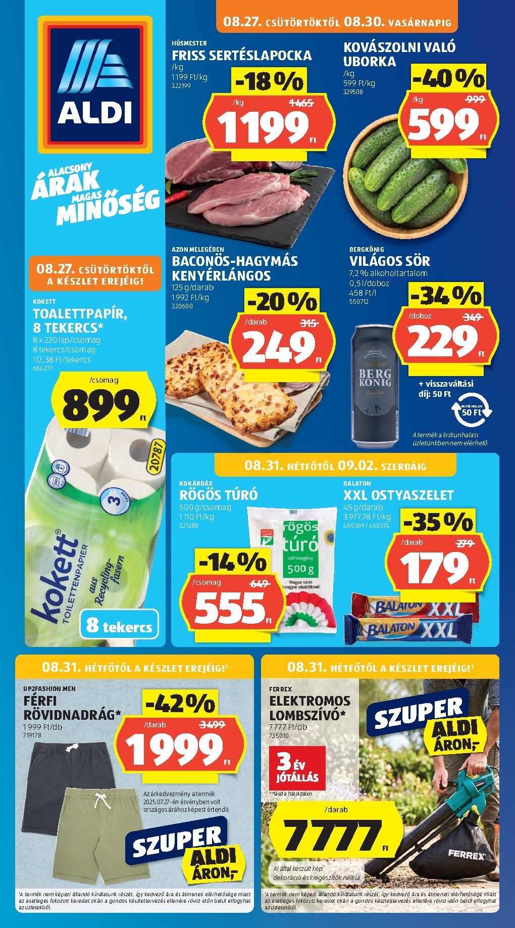 Aldi hirdetmény a következő hétre csütörtöktől 2026.08.27.-tól szerdától 2026.09.02.-ig