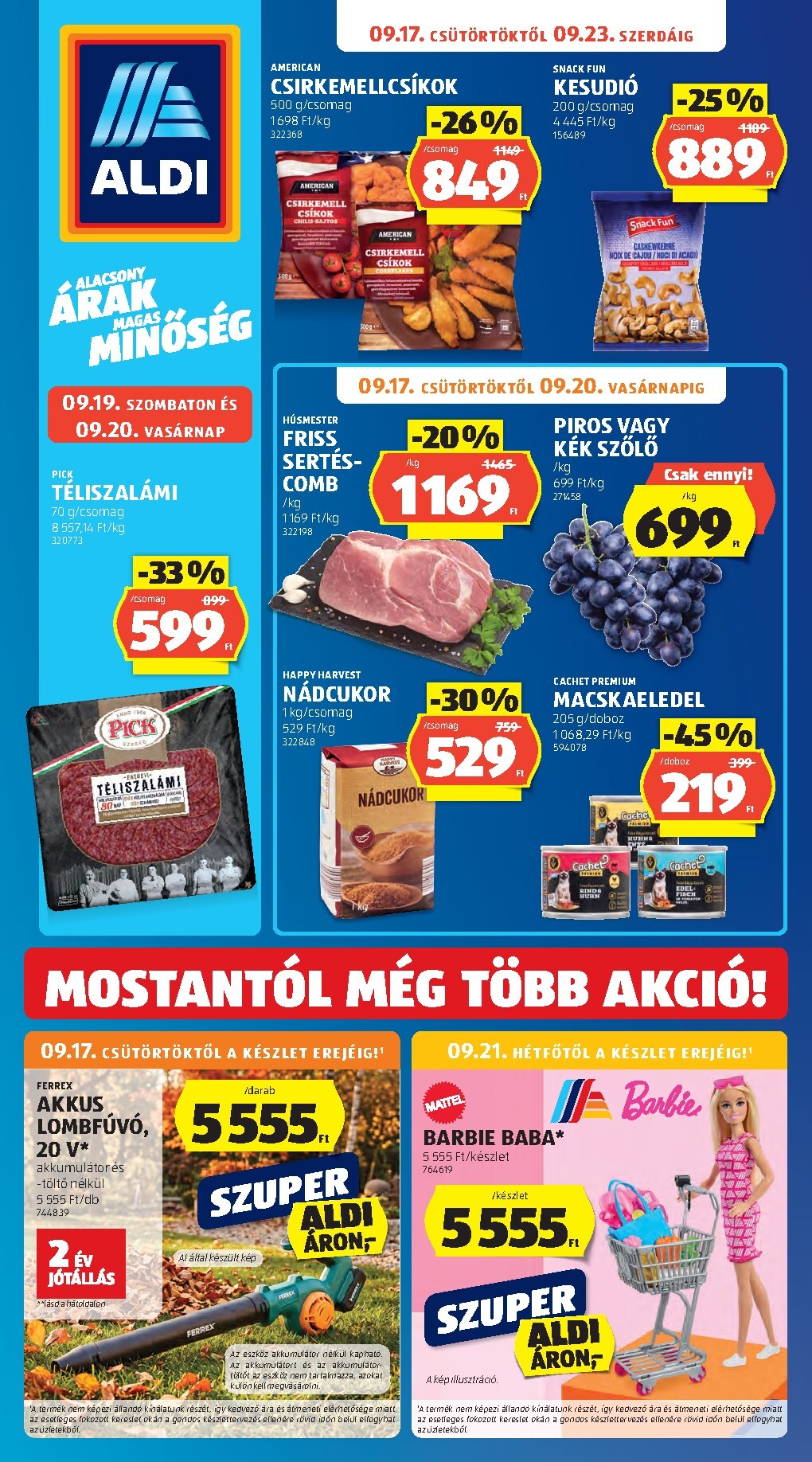 Aldi hirdetmény a következő hétre csütörtöktől 2026.09.17.-tól szerdától 2026.09.23.-ig