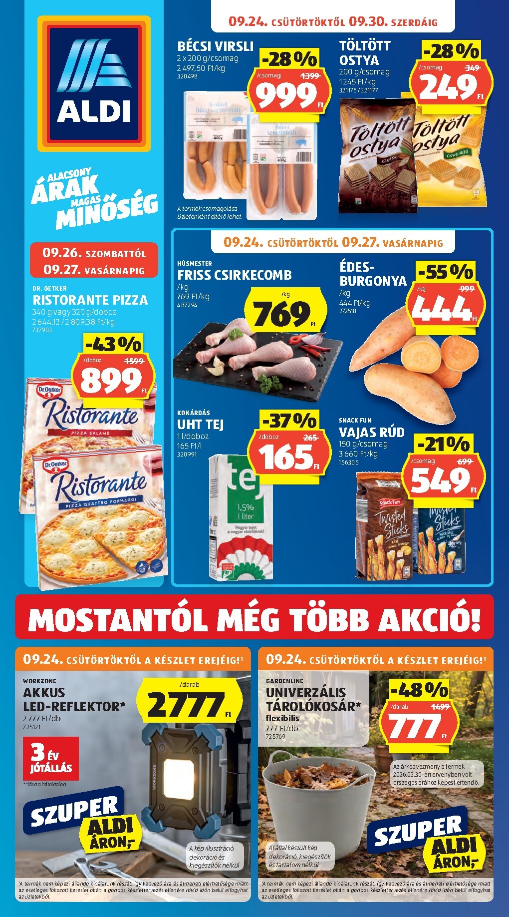 Aldi hirdetmény a következő hétre csütörtöktől 2026.09.24.-tól szerdától 2026.09.30.-ig
