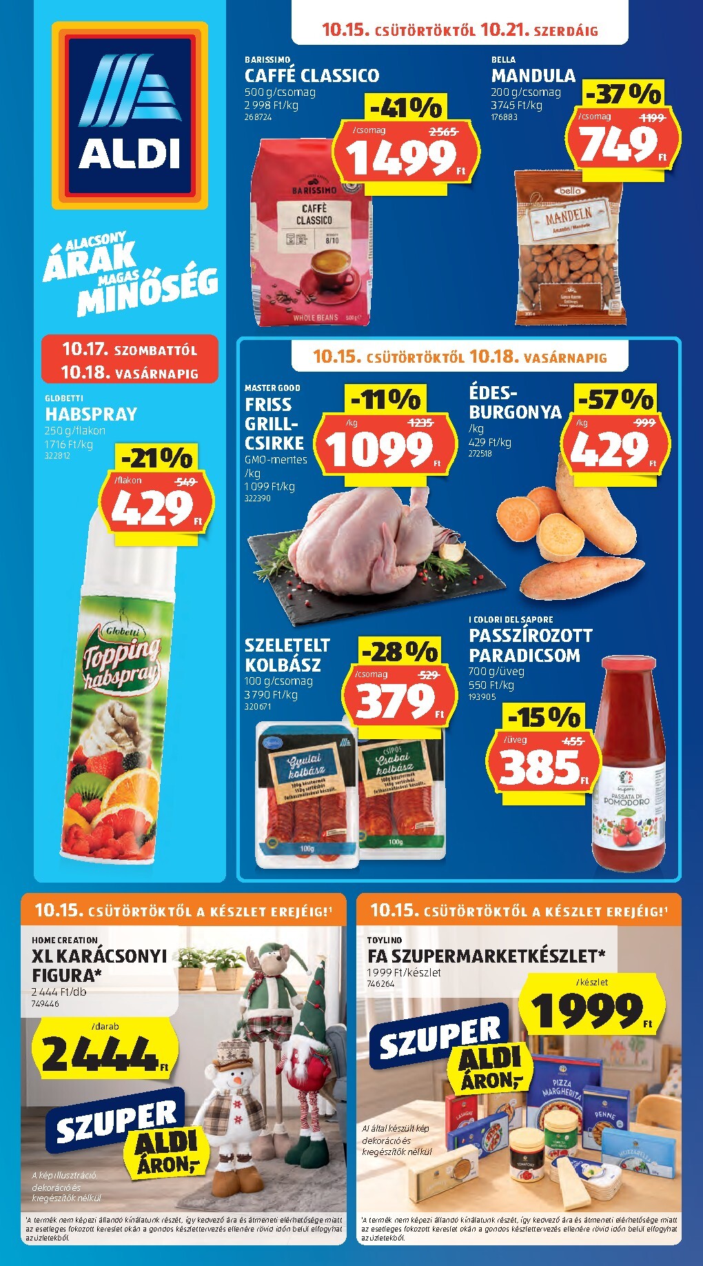 Aldi hirdetmény a következő hétre csütörtöktől 2026.10.15.-tól szerdától 2026.10.21.-ig