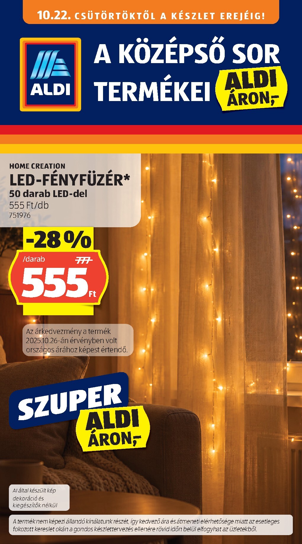Aldi - Középső sor termékei hirdetmény a következő hétre csütörtöktől 2026.10.22.-tól szerdától 2026.10.28.-ig