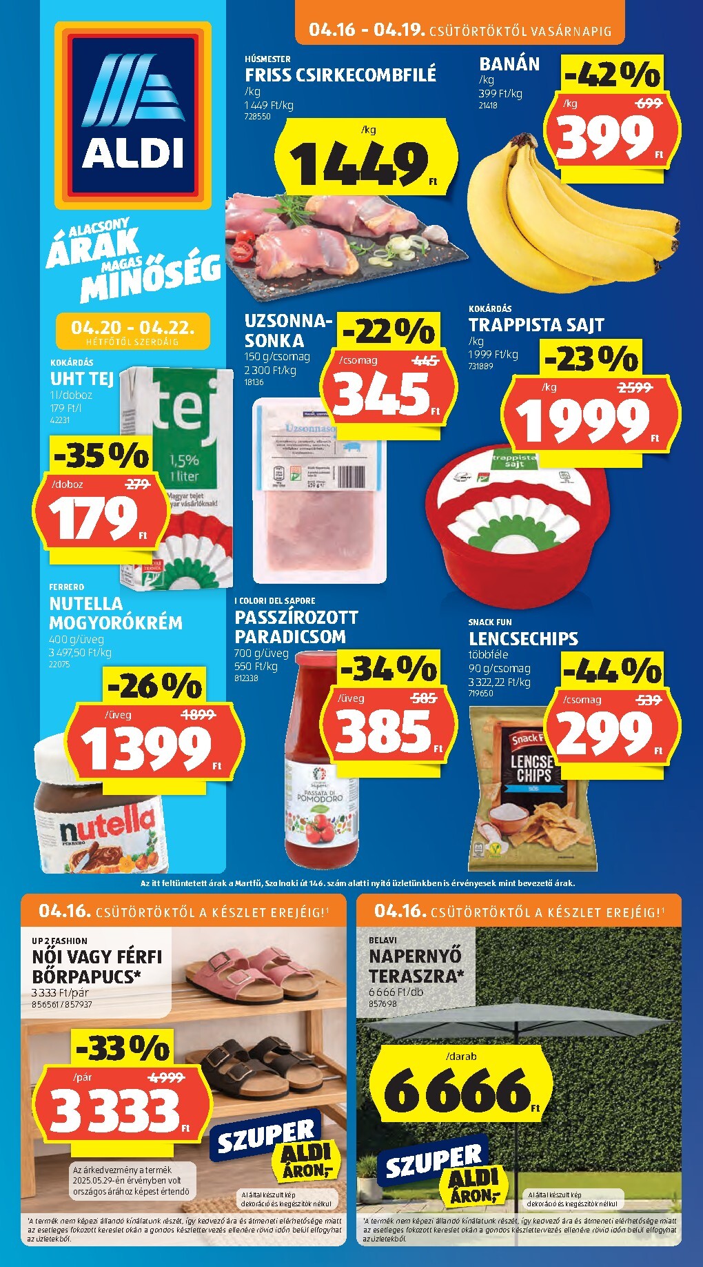 Aldi hirdetmény a következő hétre csütörtöktől 2026.04.16.-tól szerdától 2026.04.22.-ig
