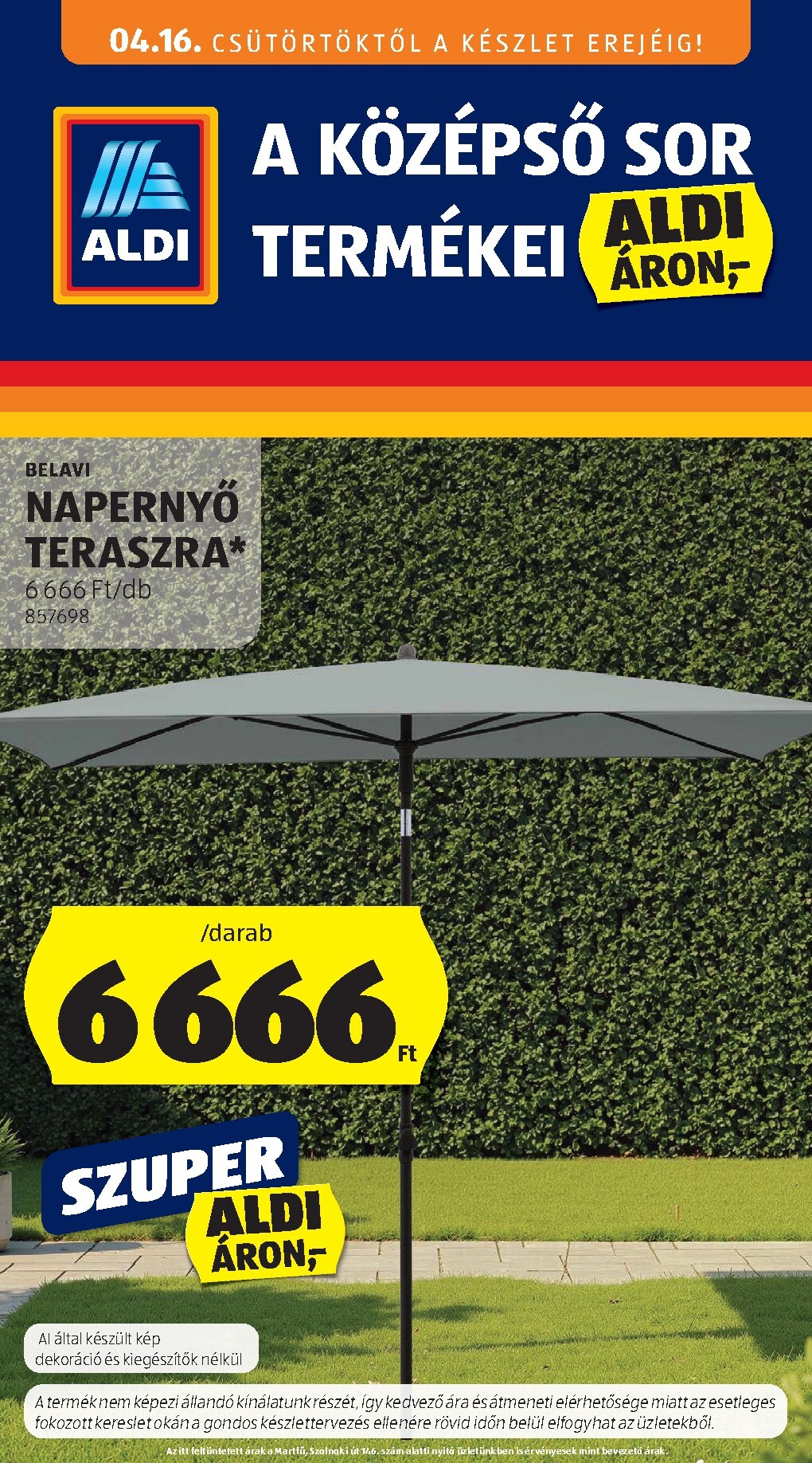 Aldi - Középső sor termékei hirdetmény a következő hétre csütörtöktől 2026.04.16.-tól szerdától 2026.04.22.-ig