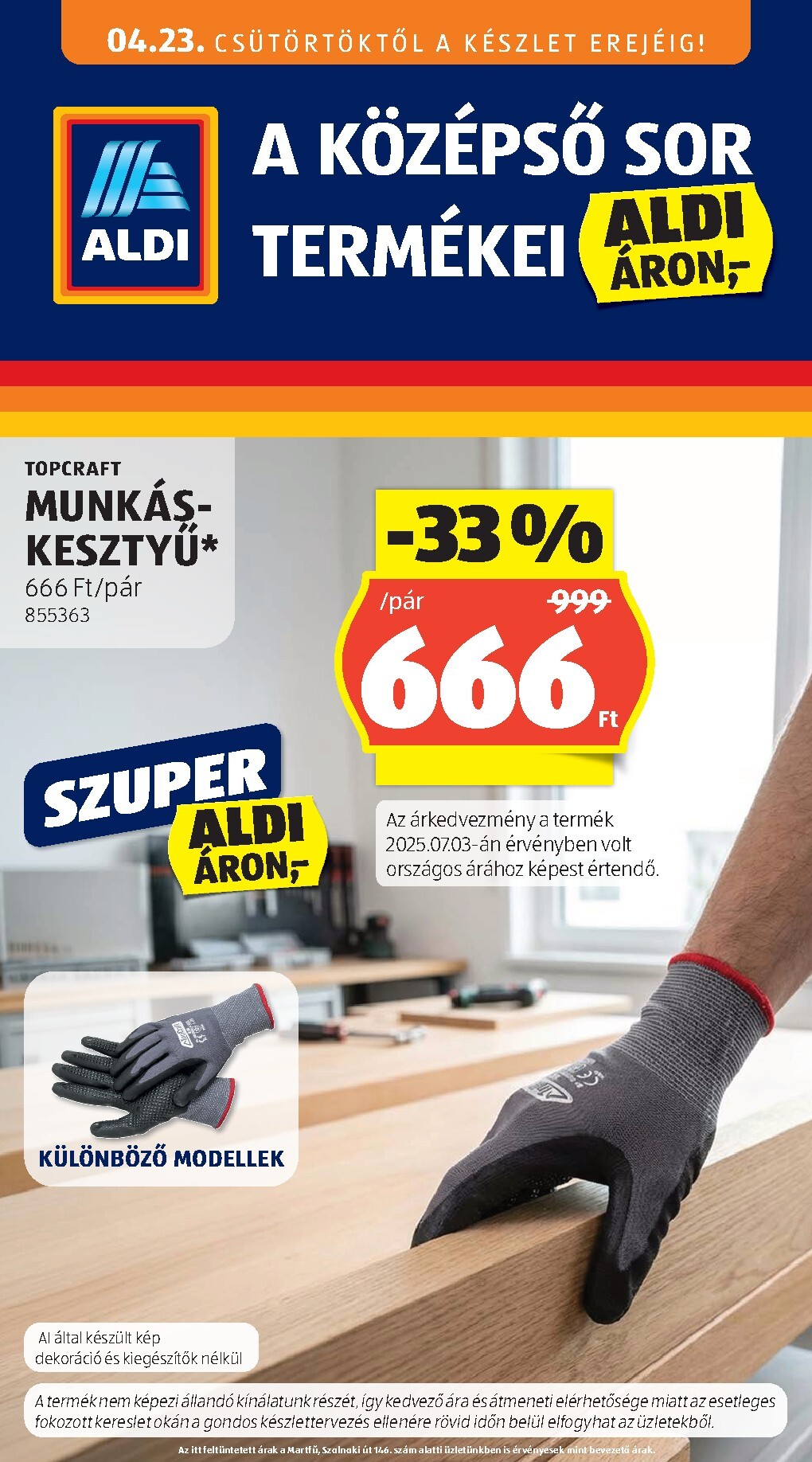 Aldi - Középső sor termékei hirdetmény a következő hétre csütörtöktől 2026.04.23.-tól szerdától 2026.04.29.-ig