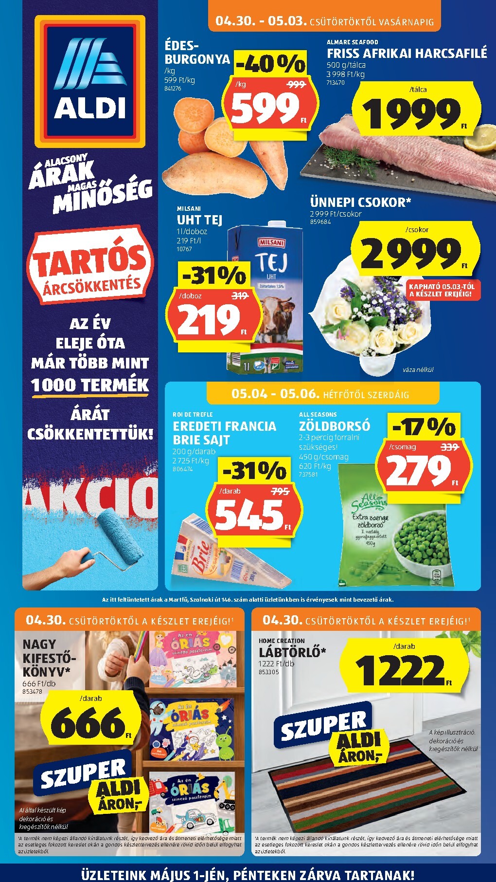 Aldi hirdetmény a következő hétre csütörtöktől 2026.04.30.-tól szerdától 2026.05.06.-ig
