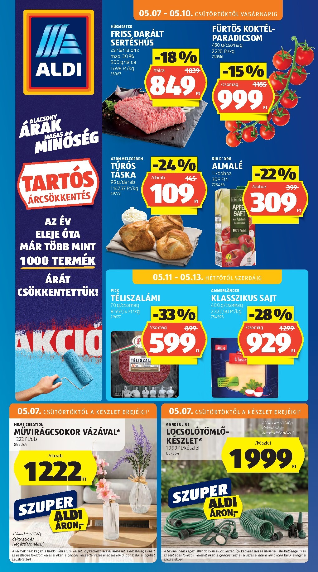 Aldi hirdetmény a következő hétre csütörtöktől 2026.05.07.-tól szerdától 2026.05.13.-ig