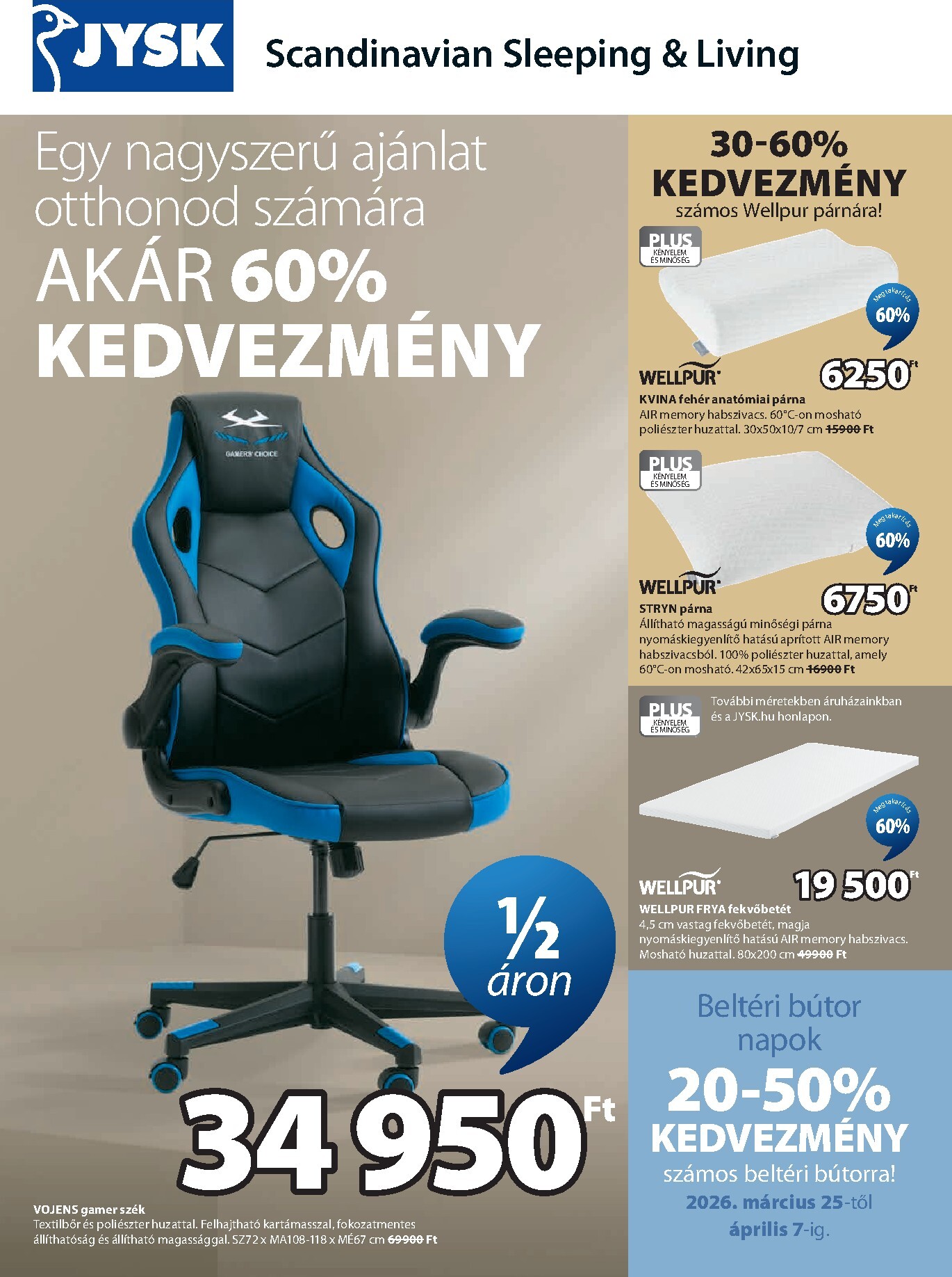 JYSK akciós újság, érvényes 2026.03.25. - 2026.04.07.