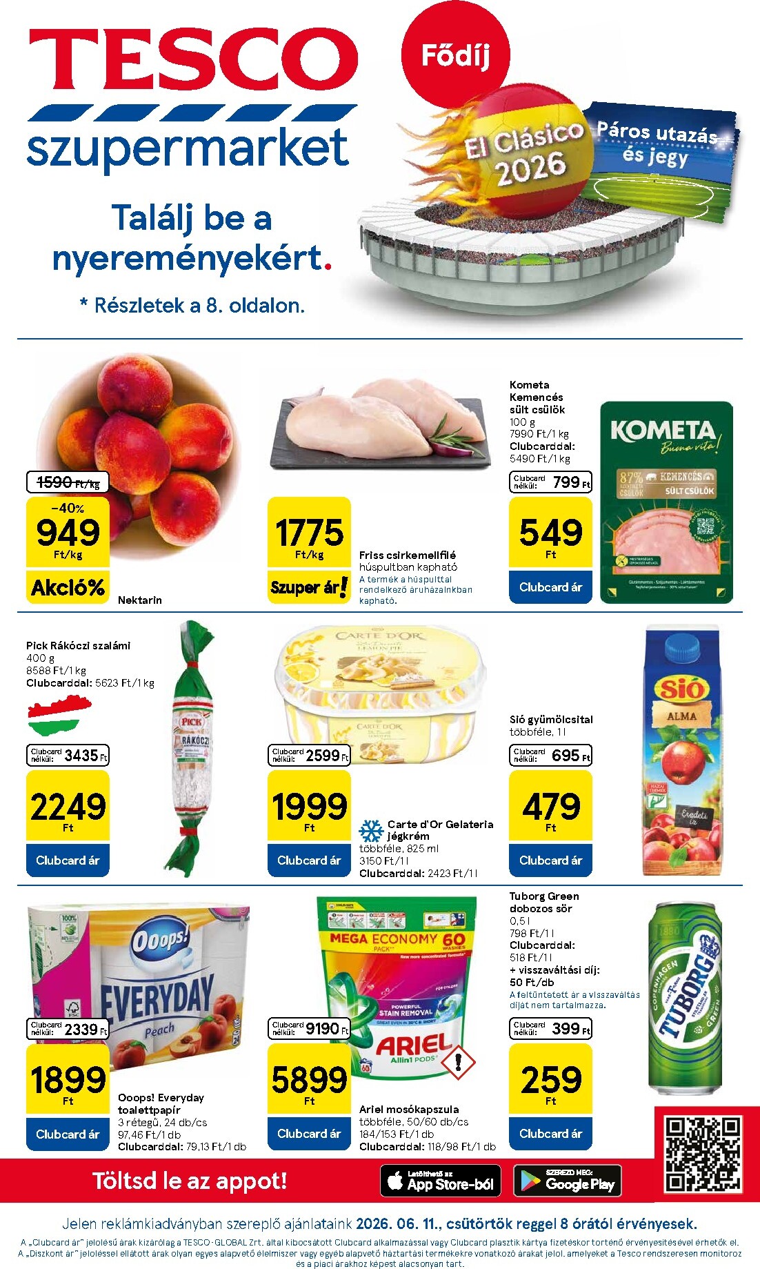 Tesco szupermarket hirdetmény a következő hétre csütörtöktől 2026.06.11.-tól szerdától 2026.06.17.-ig