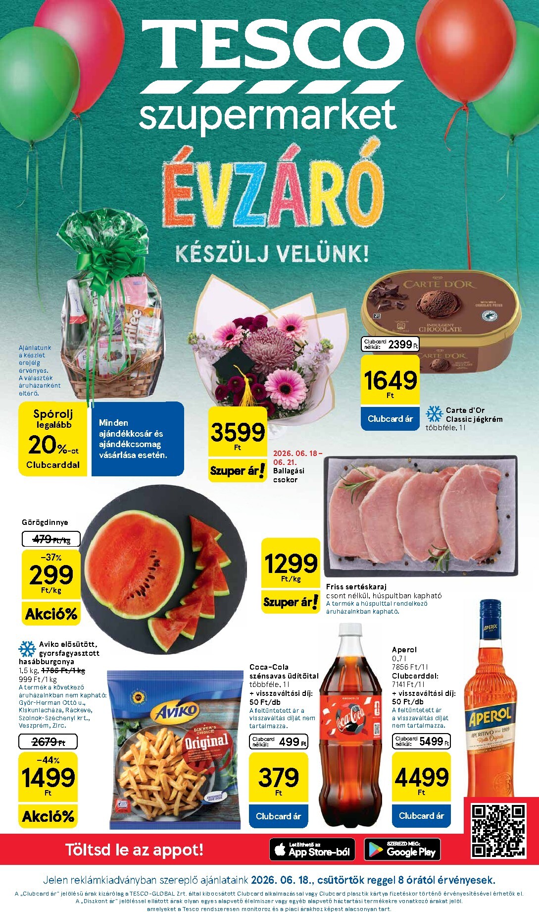 Tesco szupermarket hirdetmény a következő hétre csütörtöktől 2026.06.18.-tól szerdától 2026.06.24.-ig